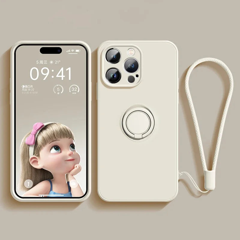 Magnetic Soft Silicone Case with Ring Holder for iPhone