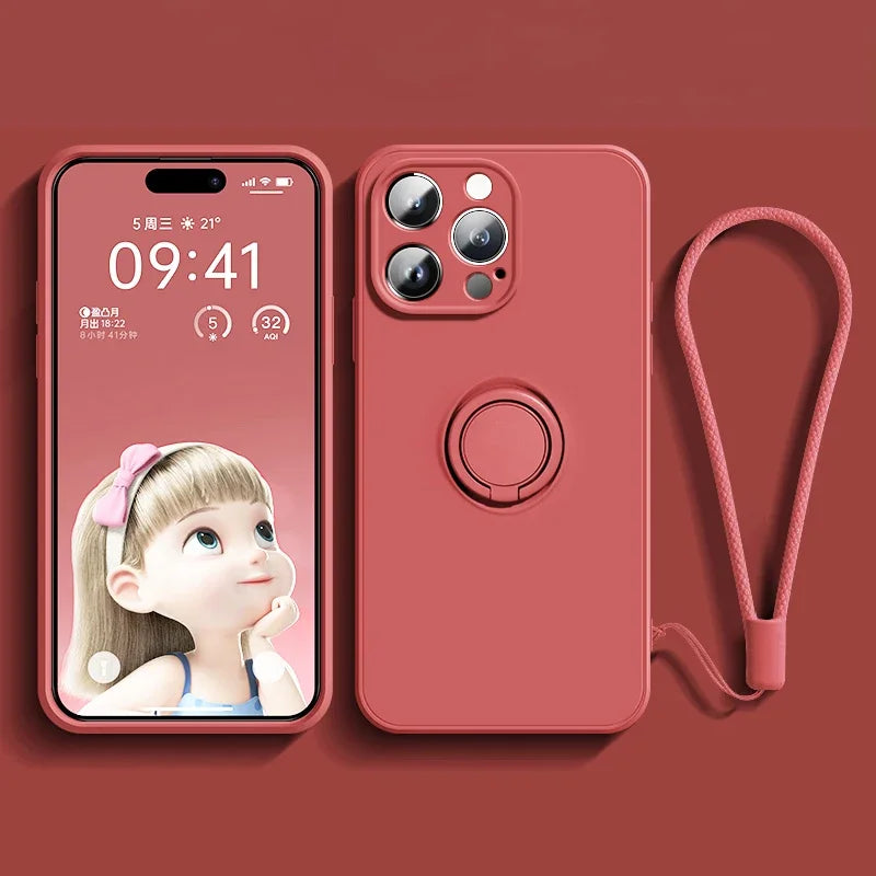 Magnetic Soft Silicone Case with Ring Holder for iPhone