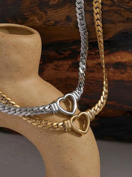 18K Gold Plated Heart Chain Necklace – Stainless Steel Unisex