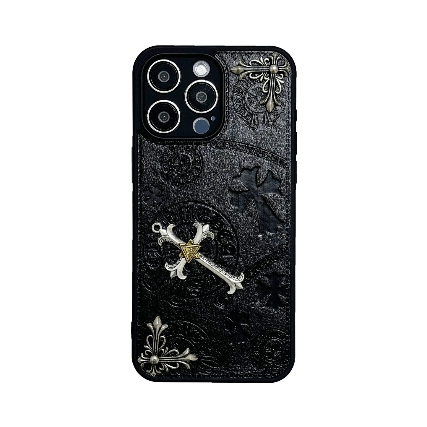 “Luxury 3D Embossed PU Leather Protective Phone Case for iPhone 14/15/16 Series – Elegant Metallic Design”