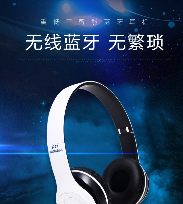 Stereo P47 Wireless Bluetooth 5.0 Headset – Foldable Sports Gaming Headphones with Mic