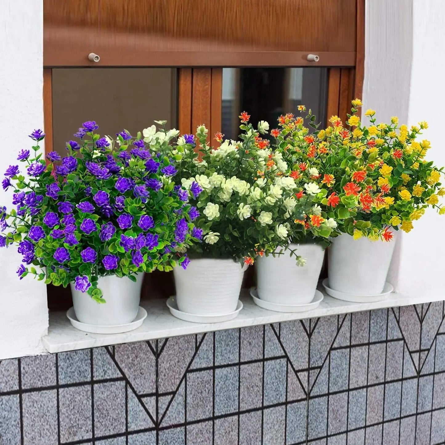 Artificial Flowers for Outdoor and Home Garden Decoration – UV Resistant Plastic Greenery Shrubs