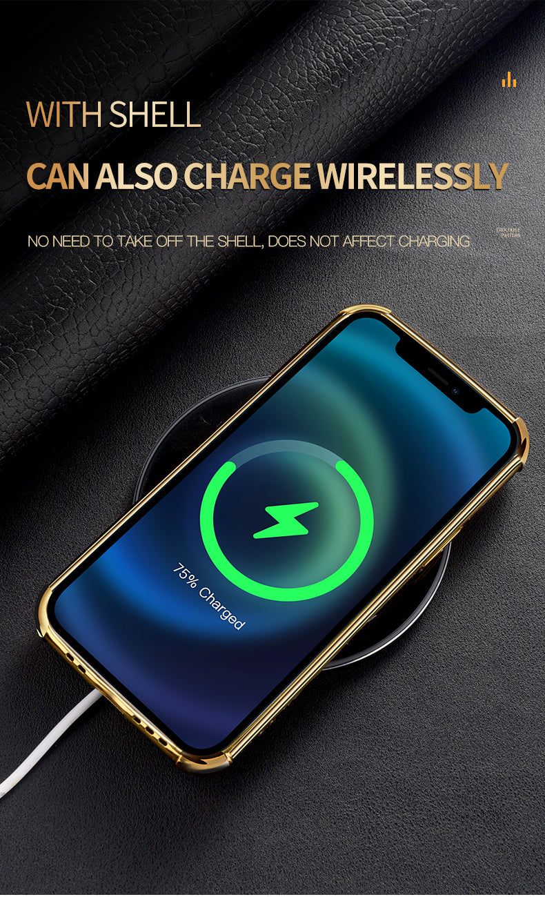 Luxury Crocodile Leather Pattern Phone Case – Gold Plating Silicone Cover