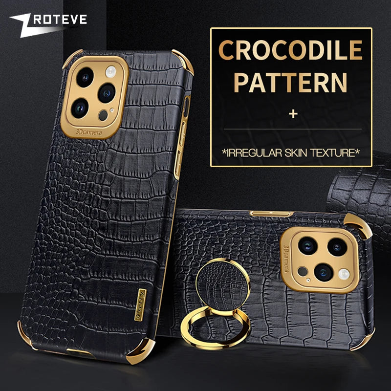 Luxury Crocodile Leather Pattern Phone Case – Gold Plating Silicone Cover