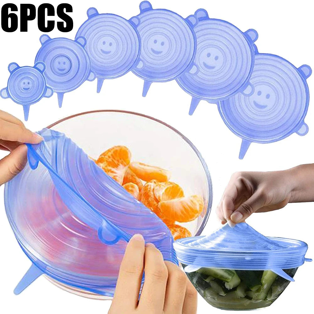 6PCS Reusable Silicone Stretch Lids ā Airtight Food Covers for Bowls, Dishes & Containers