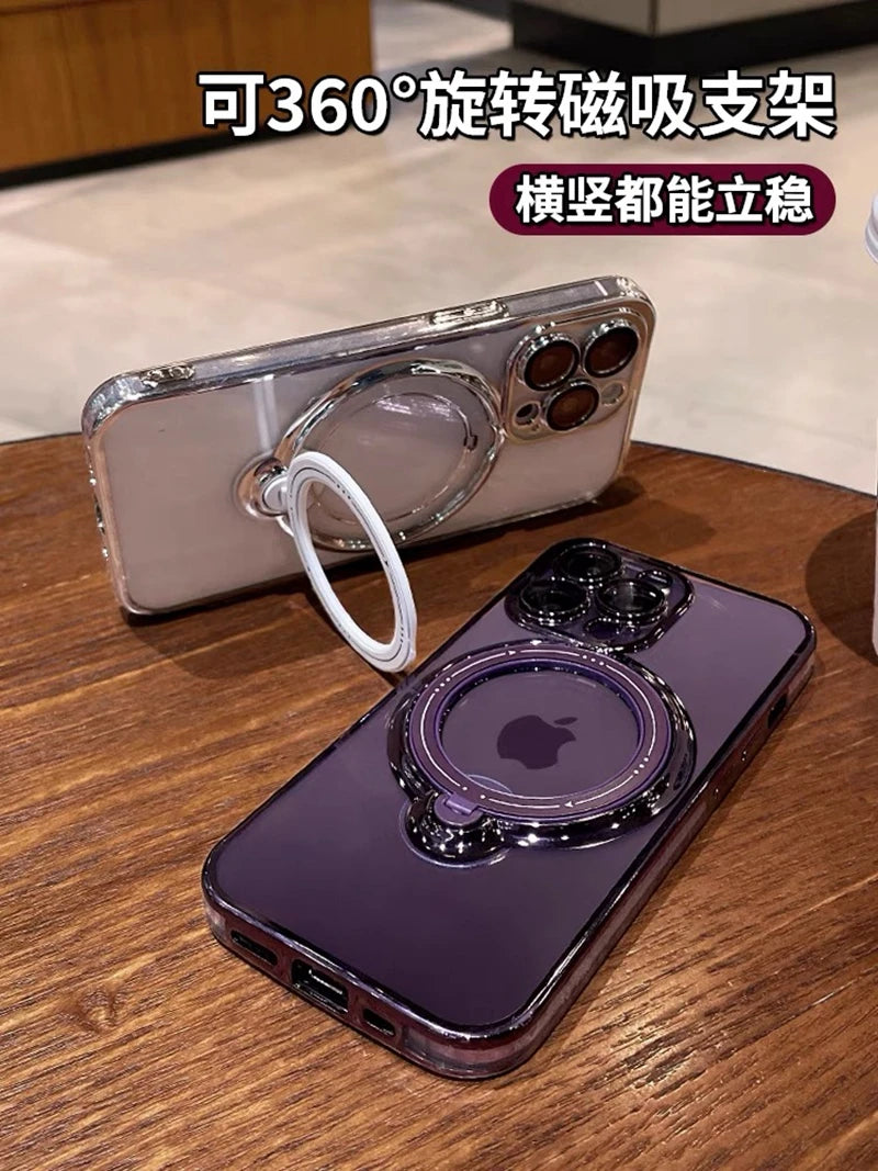 MagSafe Case for iPhone – Transparent Magnetic Ring Holder Shockproof Cover