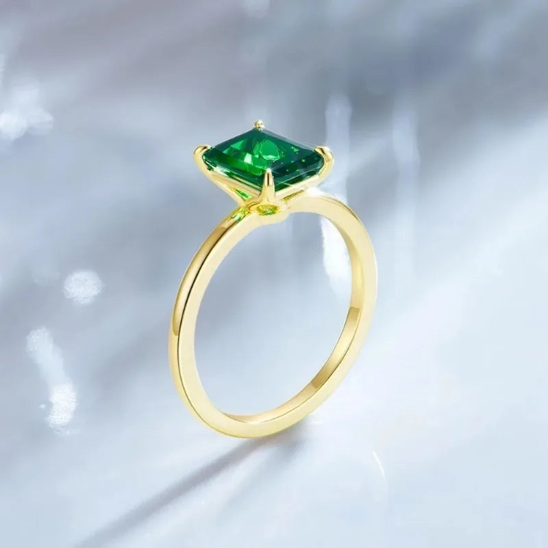 Gold Emerald Zircon Ring for Women