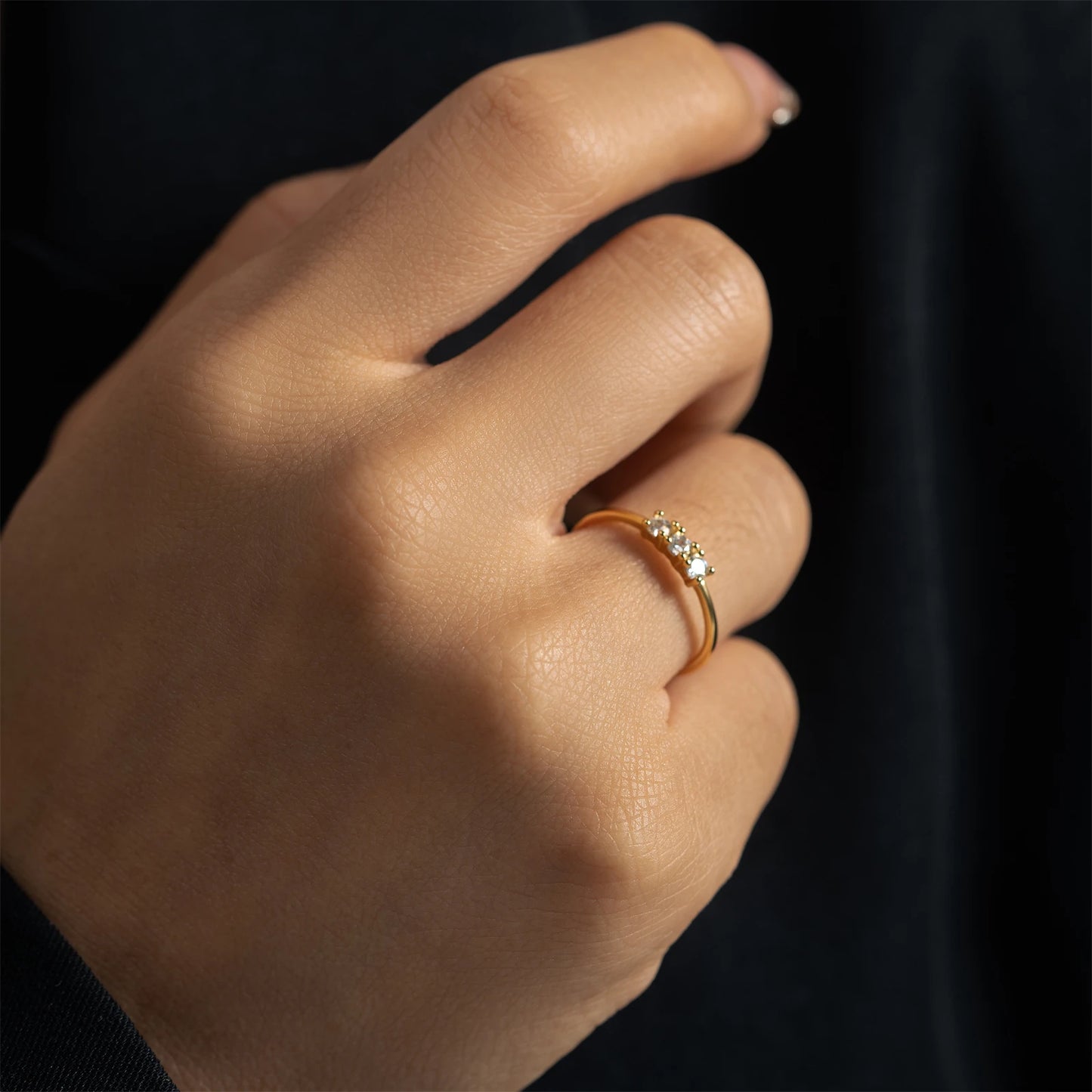 Gold Zircon Trio Ring for Women