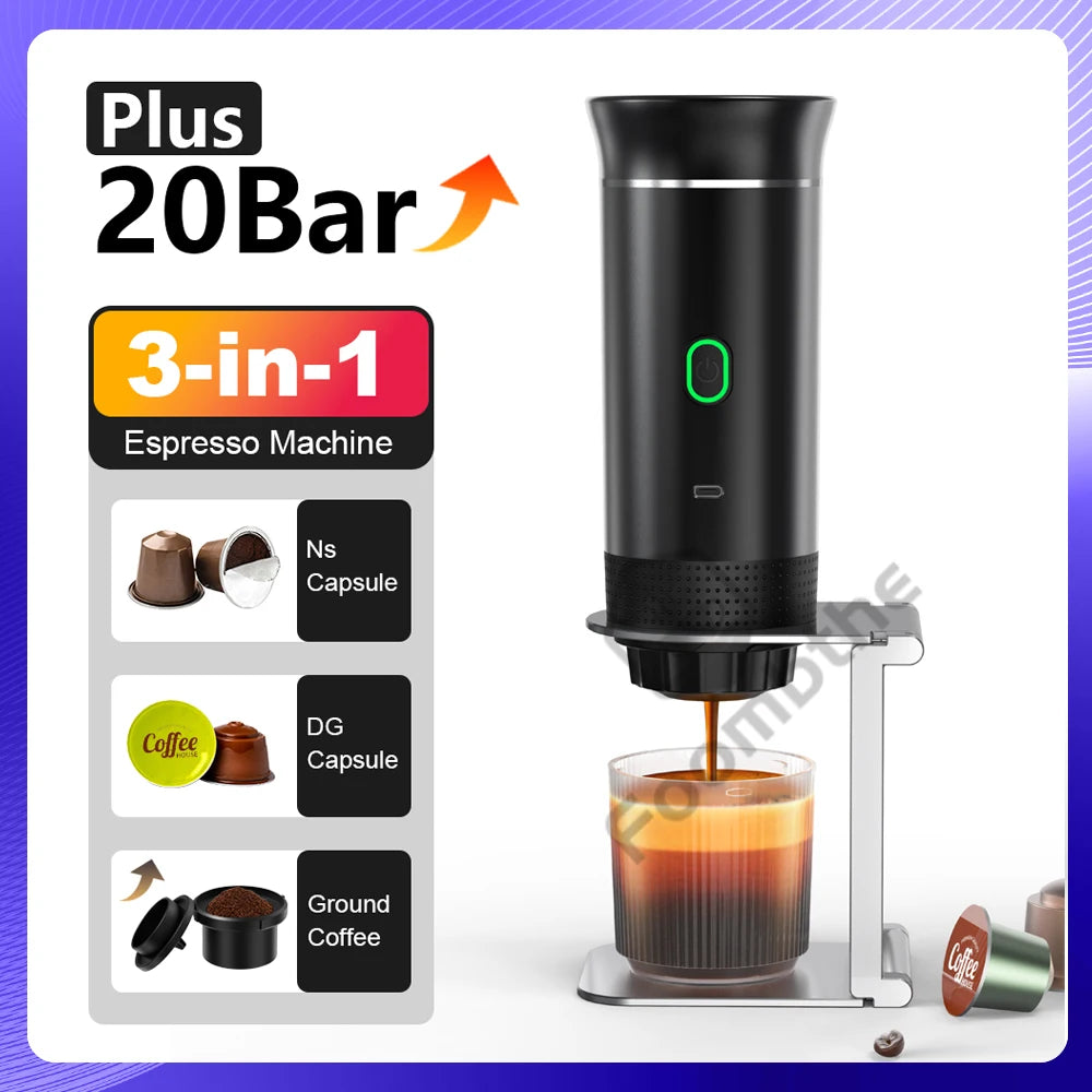 Wireless Portable Espresso Coffee Maker – 20 Bar 3-in-1 Travel Coffee Machine