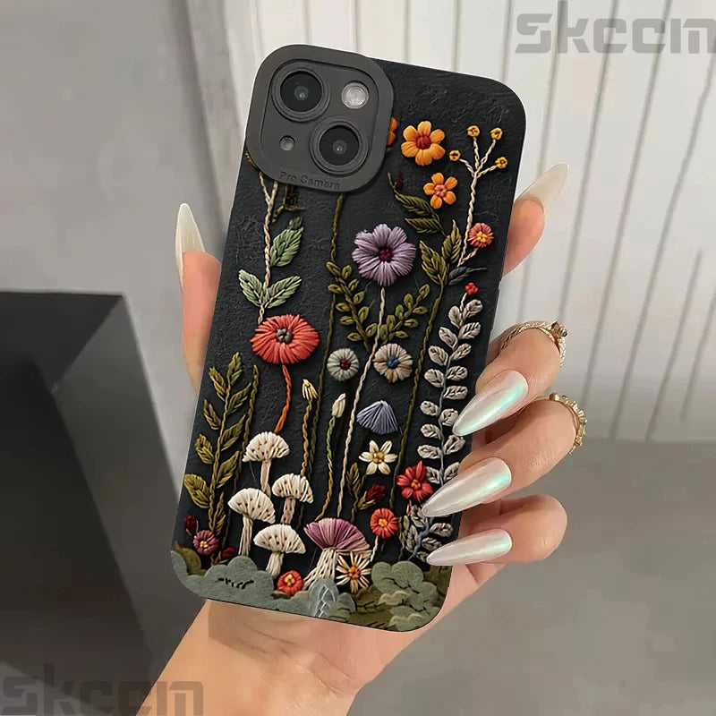 Embossed Floral Pattern Soft Case for iPhone