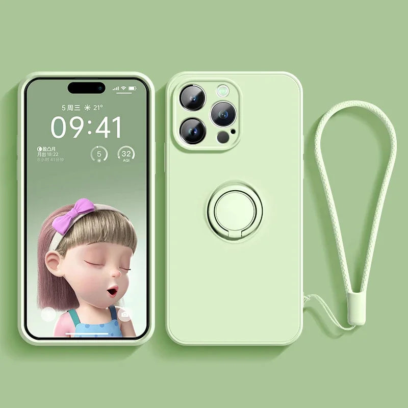 Magnetic Soft Silicone Case with Ring Holder for iPhone