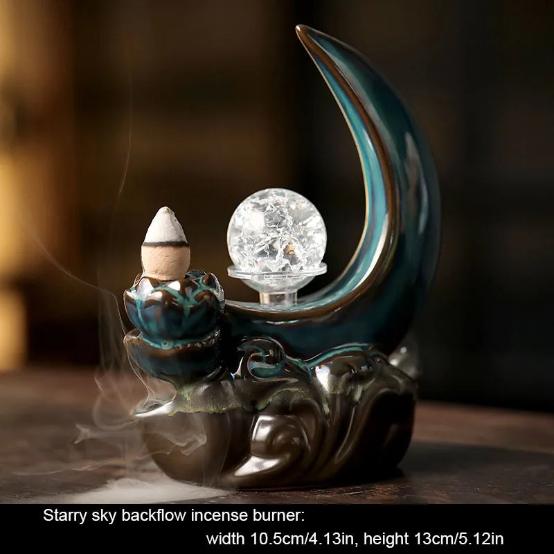 Backflow Incense Burner – Moon Design Ceramic Holder for Home and Office Decoration