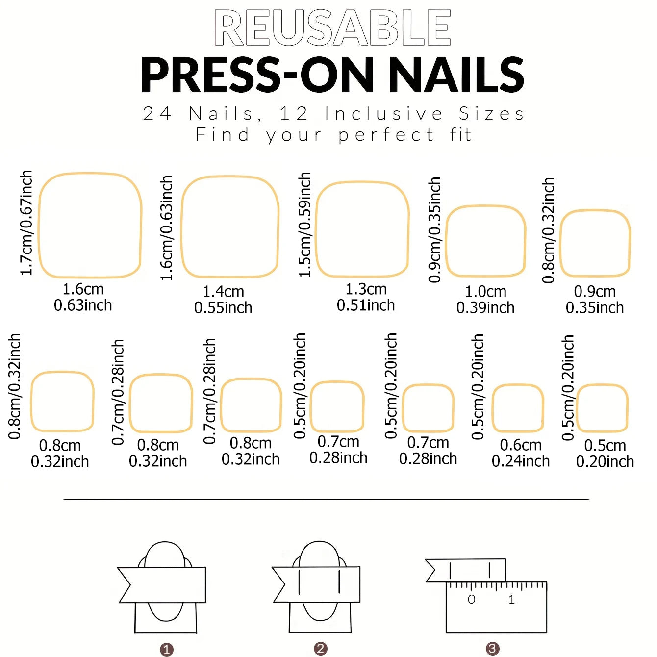 24pcs Press-On Square Fake Nails – French Tip Design