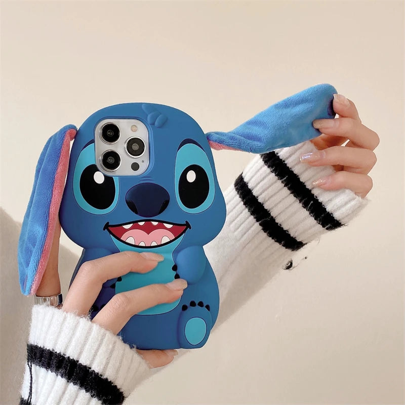 So Cute 3D Cartoon Stitch Phone Case – Soft Silicone + Plush Ears
