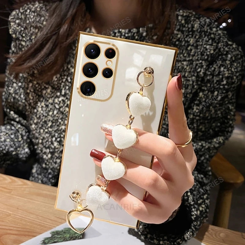 Heart Bracelet Chain Phone Case for Samsung Galaxy S24 S23 S22 S21 Ultra
