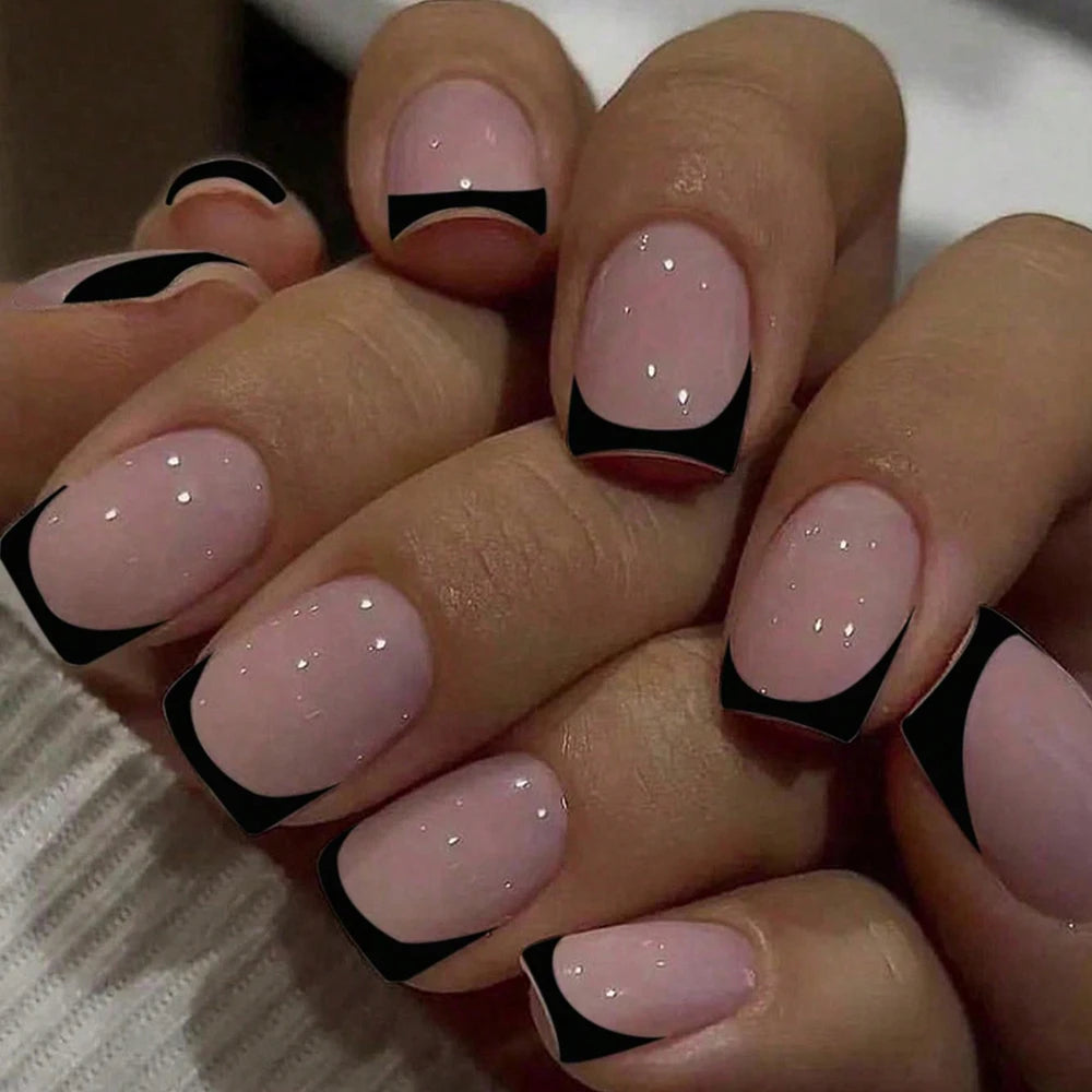 24pcs Press-On Square Fake Nails – French Tip Design