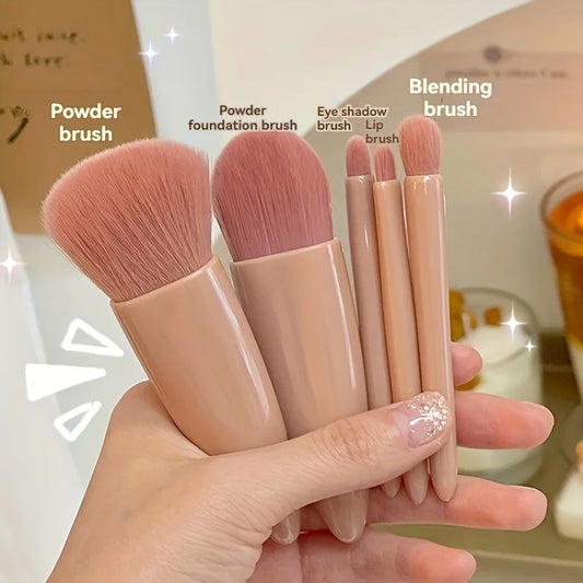 5Pcs Portable Makeup Brush Set with Mirror – Foldable Travel Kit