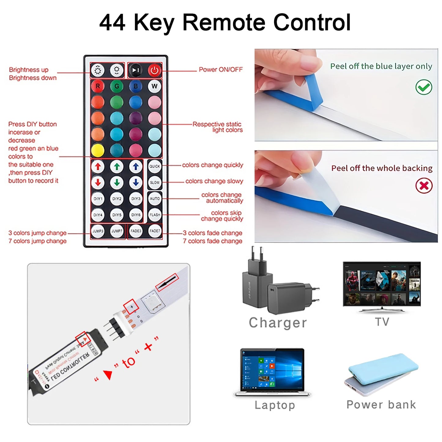 RGB LED Strip Lights with Remote Control ā Color Changing Light Strips for Bedroom, TV, and Party Decor