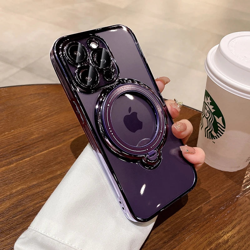 MagSafe Case for iPhone – Transparent Magnetic Ring Holder Shockproof Cover