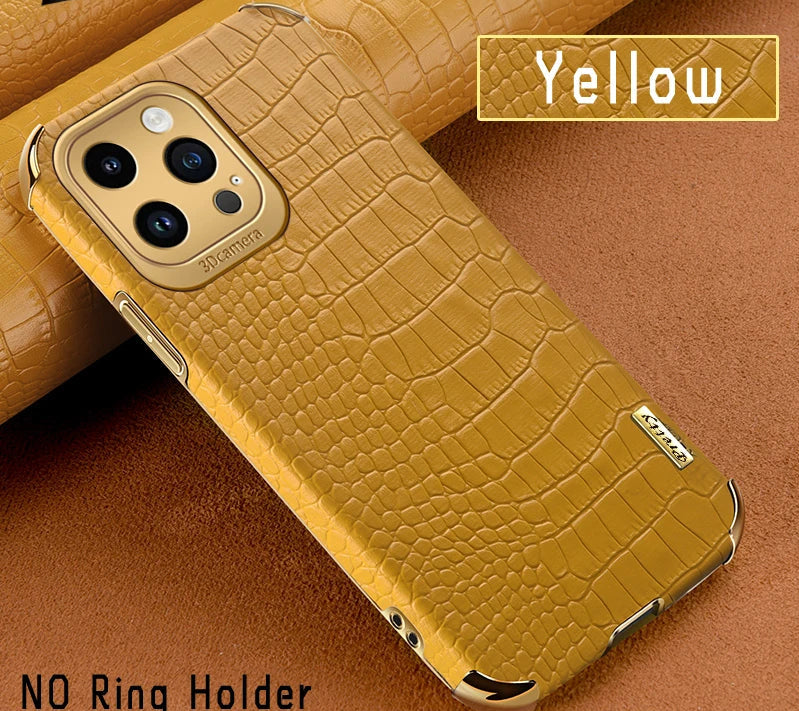 Luxury Crocodile Leather Pattern Phone Case Gold Plating Silicone Cover