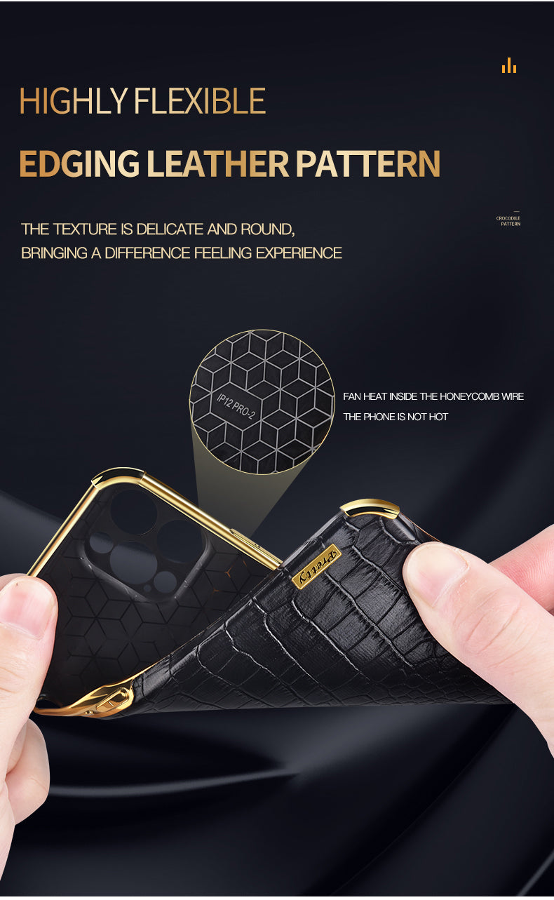 Luxury Crocodile Leather Pattern Phone Case – Gold Plating Silicone Cover