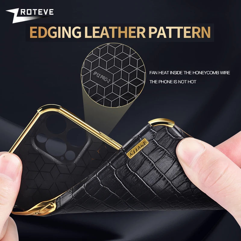 Luxury Crocodile Leather Pattern Phone Case – Gold Plating Silicone Cover