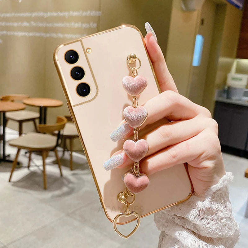 Heart Bracelet Chain Phone Case for Samsung Galaxy S24 S23 S22 S21 Ultra