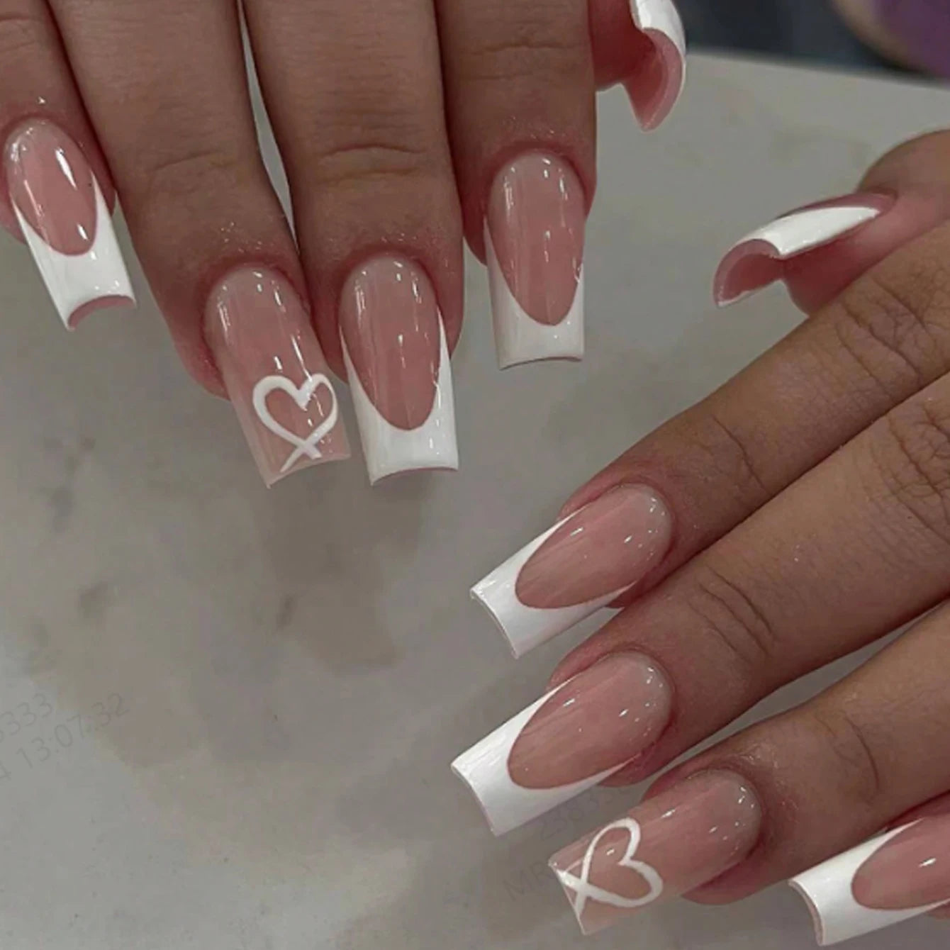 24pcs Press-On Square Fake Nails – French Tip Design
