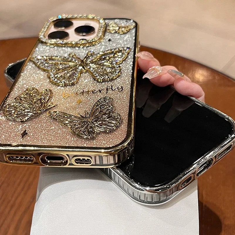 Diamond Butterfly Phone Case – Luxury Plating Soft Silicone Cover
