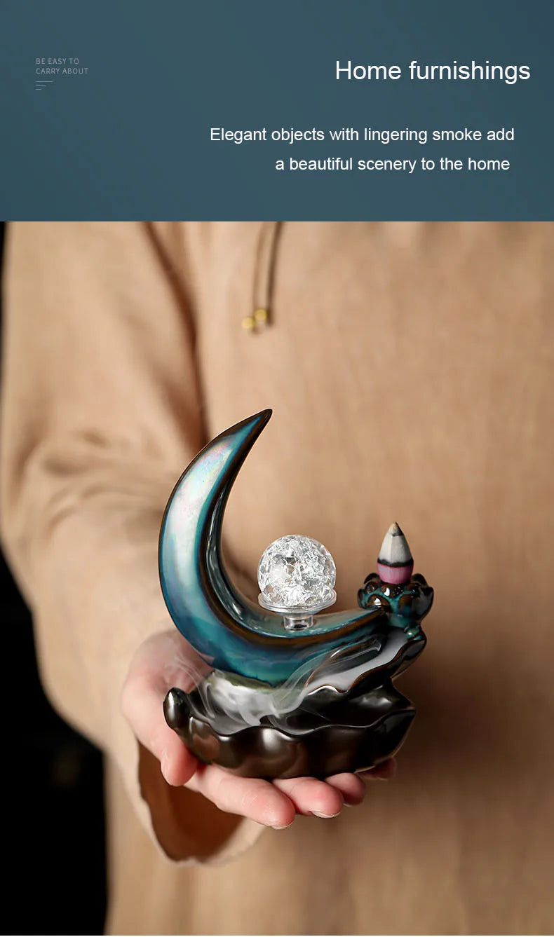 Backflow Incense Burner – Moon Design Ceramic Holder for Home and Office Decoration