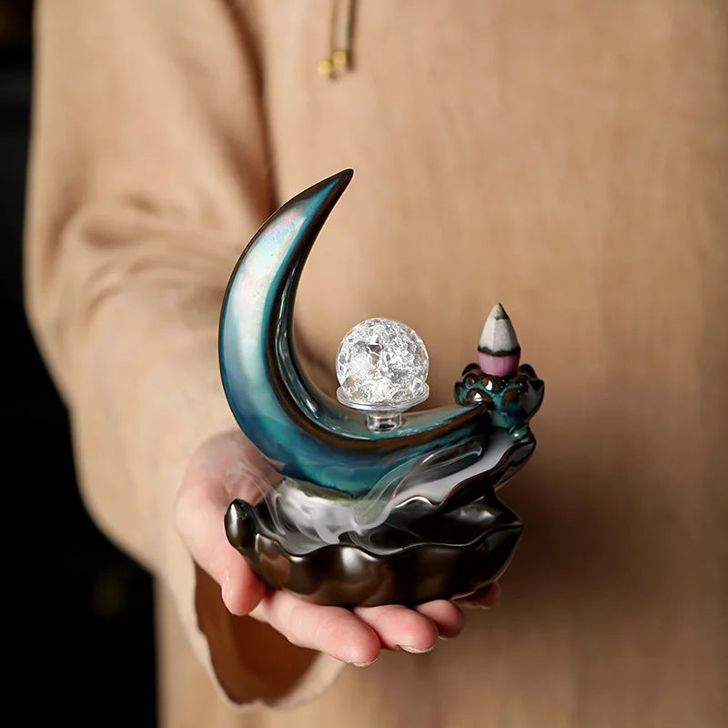 Backflow Incense Burner – Moon Design Ceramic Holder for Home and Office Decoration