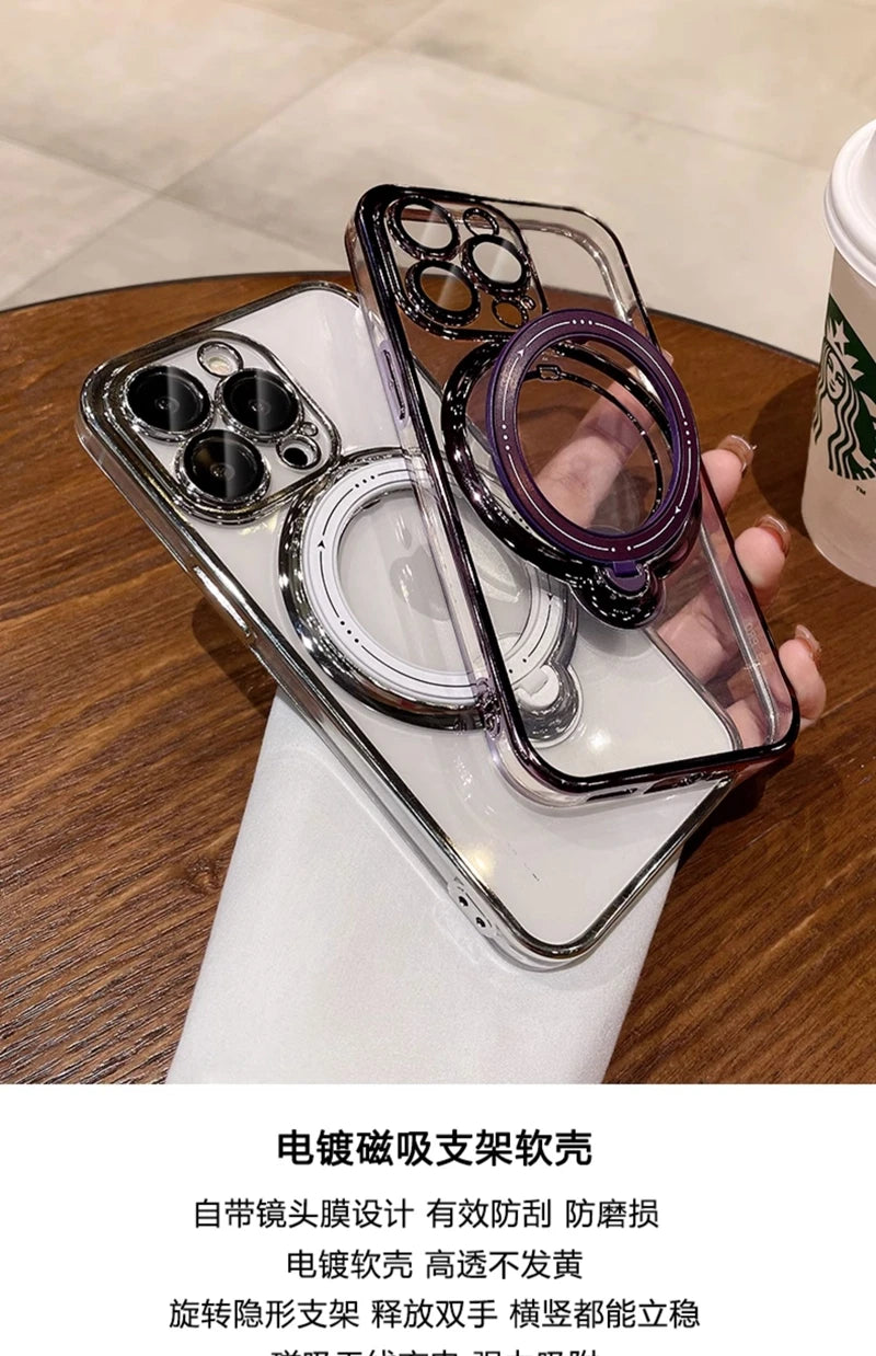 MagSafe Case for iPhone – Transparent Magnetic Ring Holder Shockproof Cover