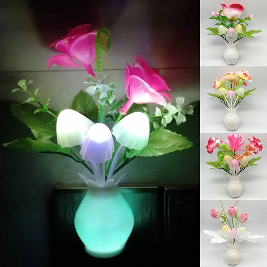 LED Rose Flower Night Light – Auto Sensor Mushroom Lamp for Cozy Home Decor