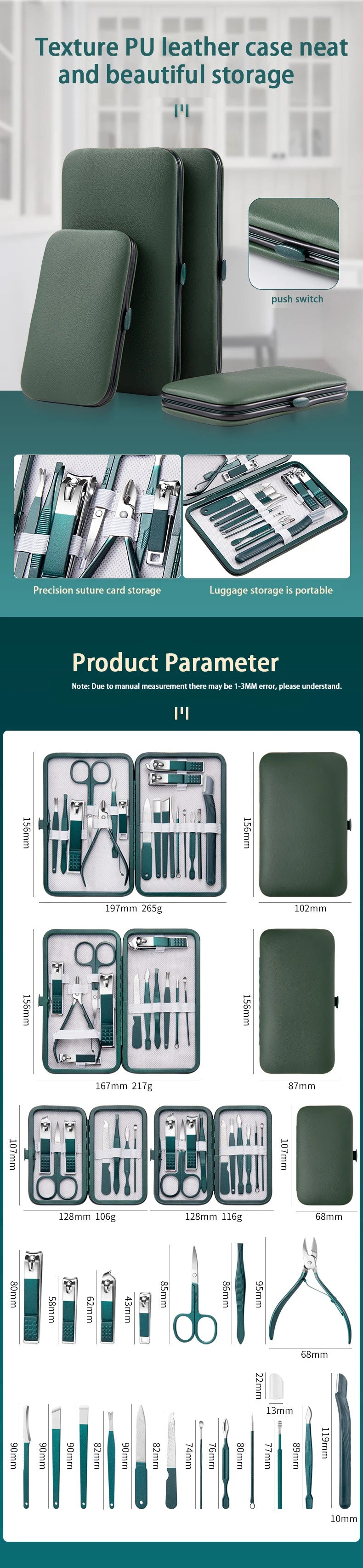 Professional Nail Care Kit – 7/10/12/18 Piece Stainless Steel Manicure & Pedicure Set with Travel Case