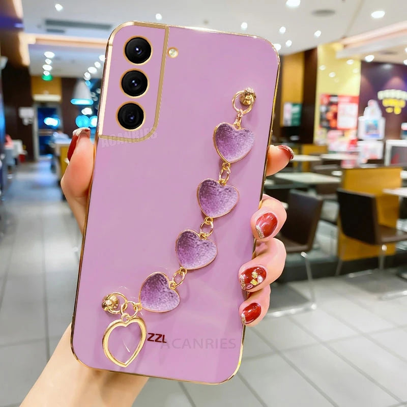 Heart Bracelet Chain Phone Case for Samsung Galaxy S24 S23 S22 S21 Ultra