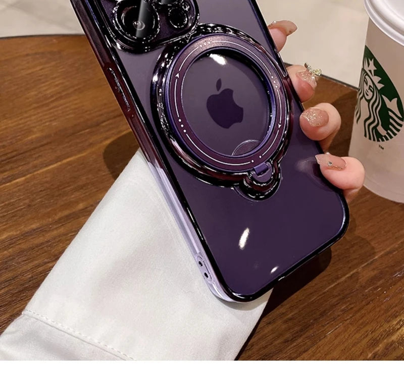 MagSafe Case for iPhone – Transparent Magnetic Ring Holder Shockproof Cover