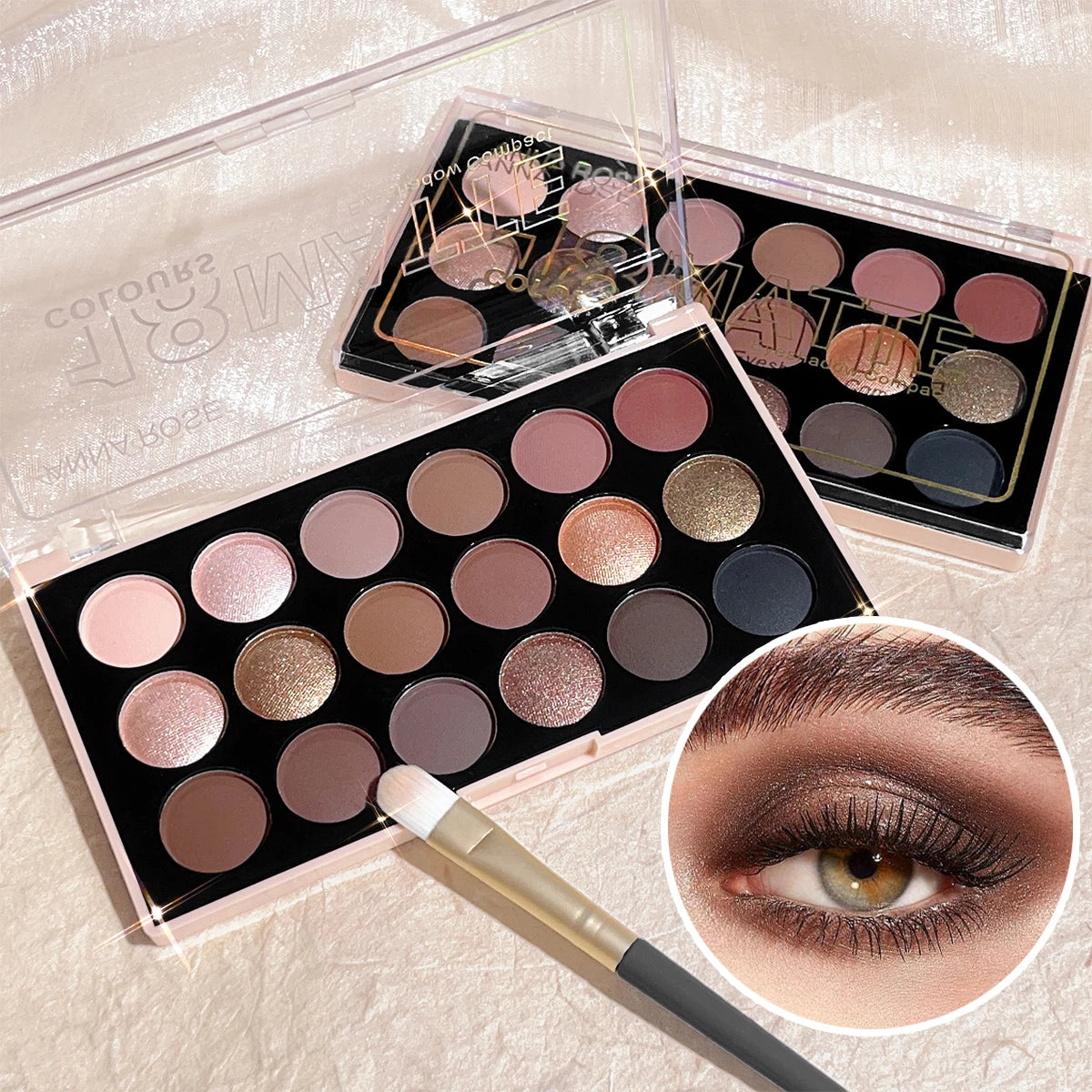 18-Color Eyeshadow Palette – Matte, Shimmer, and Glitter Tones