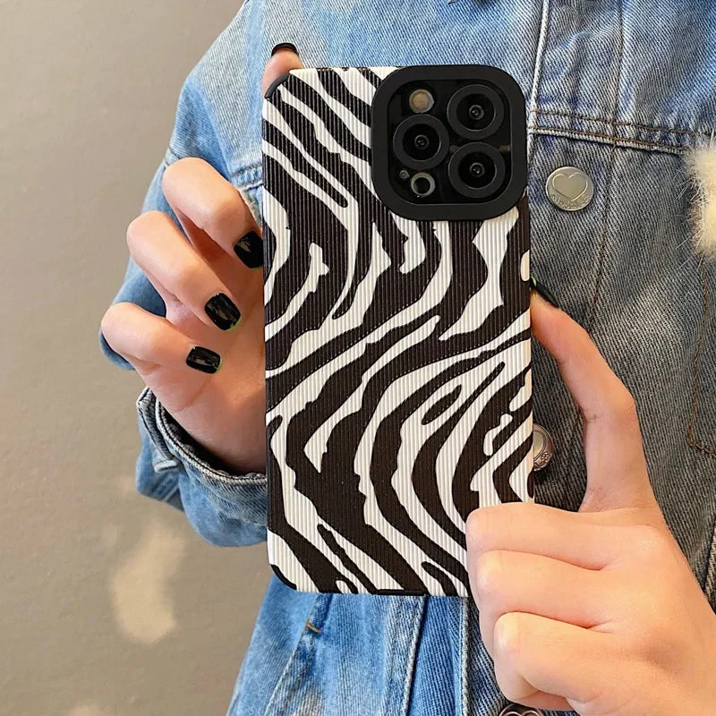 Fashion Zebra Stripe Black & White Shockproof Phone Case  For iPhone 11–16 Pro Max