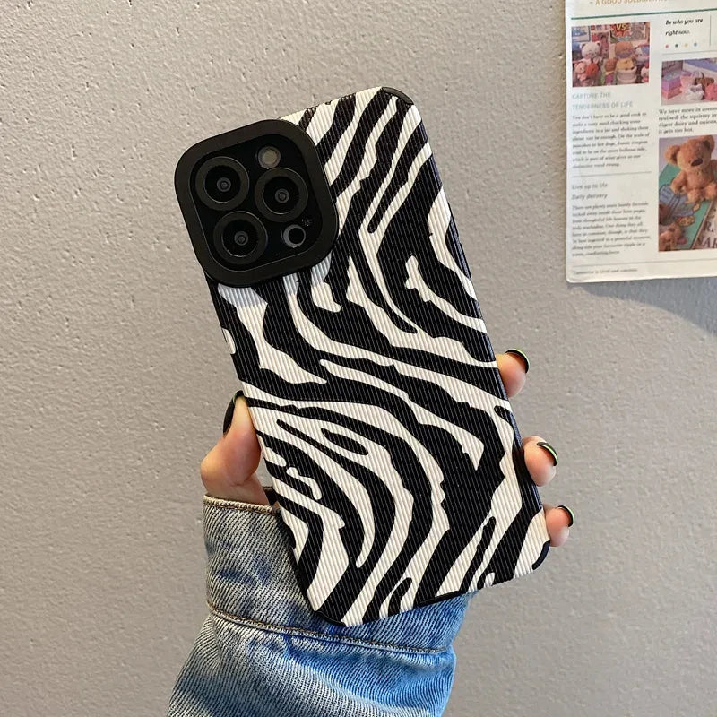 Fashion Zebra Stripe Black & White Shockproof Phone Case  For iPhone 11–16 Pro Max