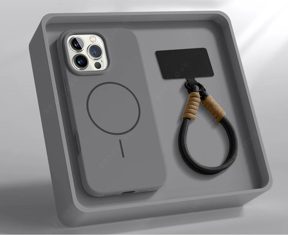 Magnetic Silicone MagSafe Case with Lanyard for iPhone