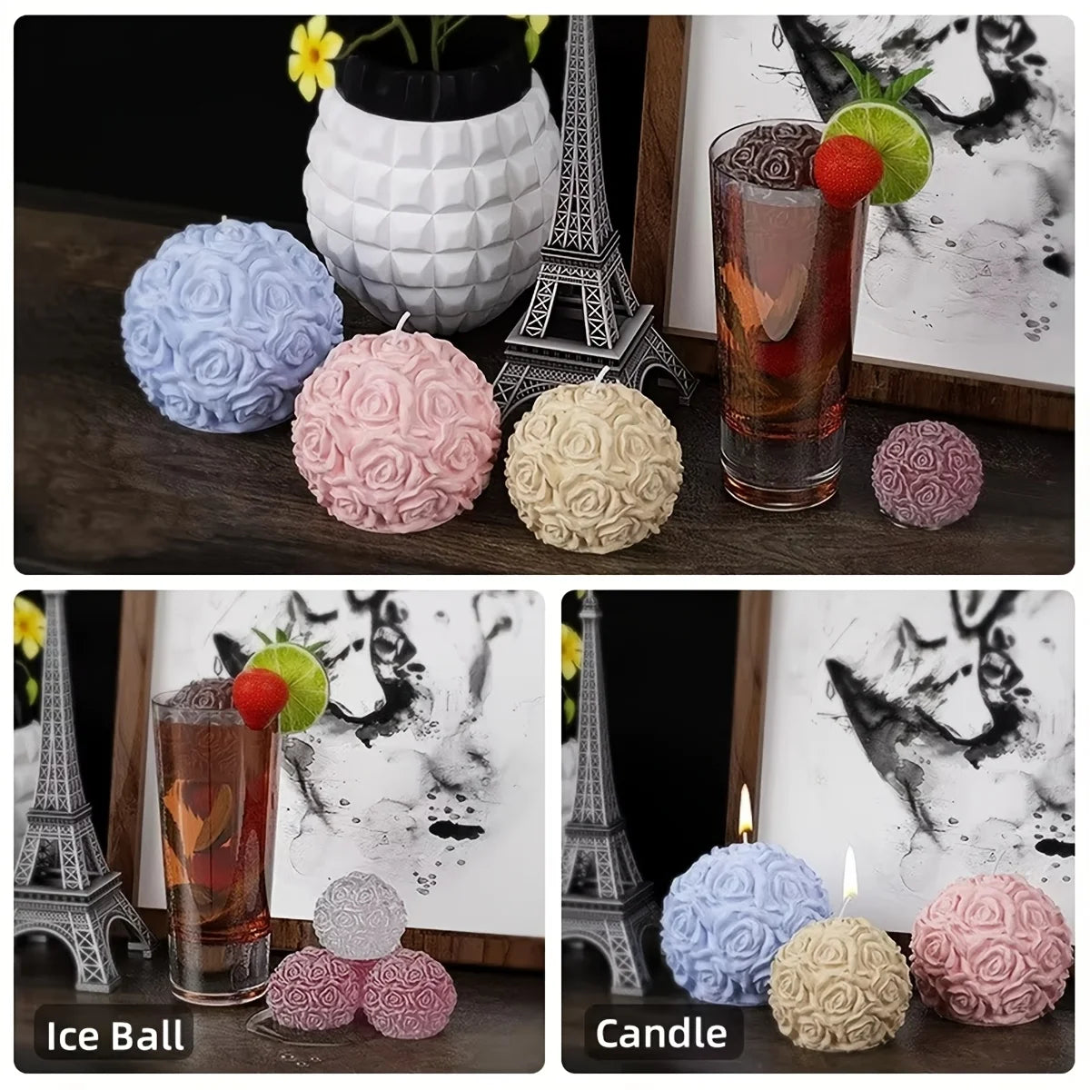 Silicone Candle Mold – 3D Rose Ball Design for DIY Candle, Resin, or Soap Crafting