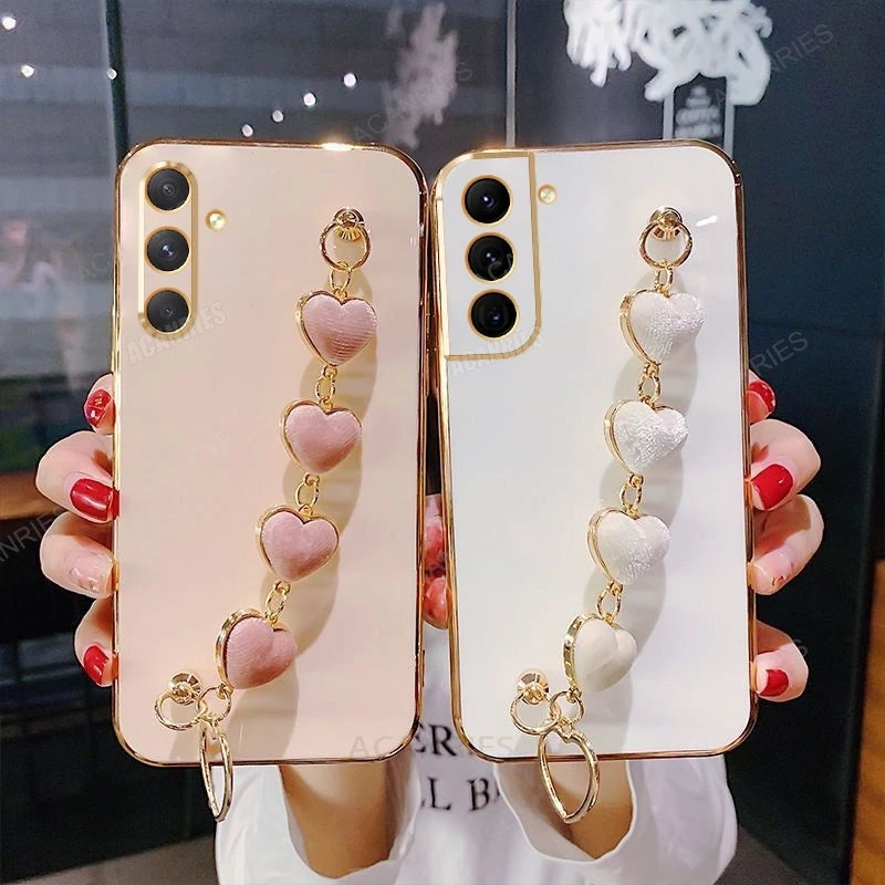 Heart Bracelet Chain Phone Case for Samsung Galaxy S24 S23 S22 S21 Ultra