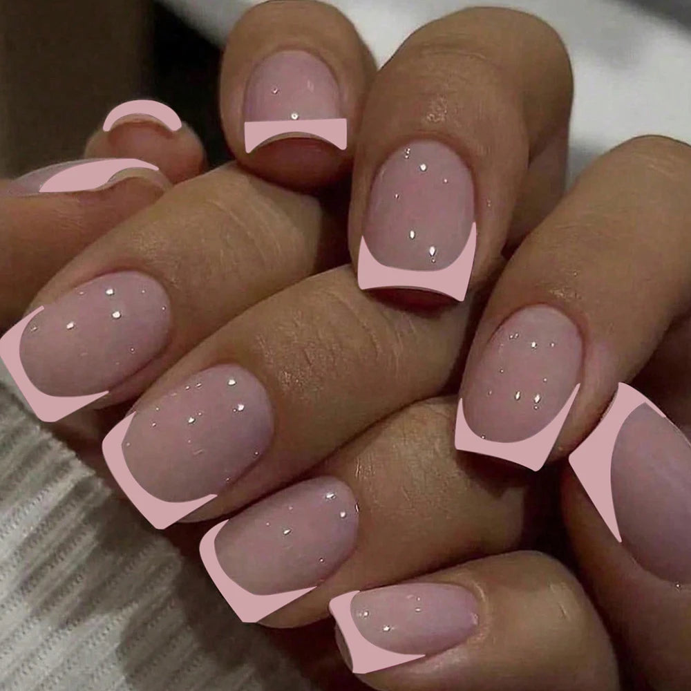 24pcs Press-On Square Fake Nails – French Tip Design