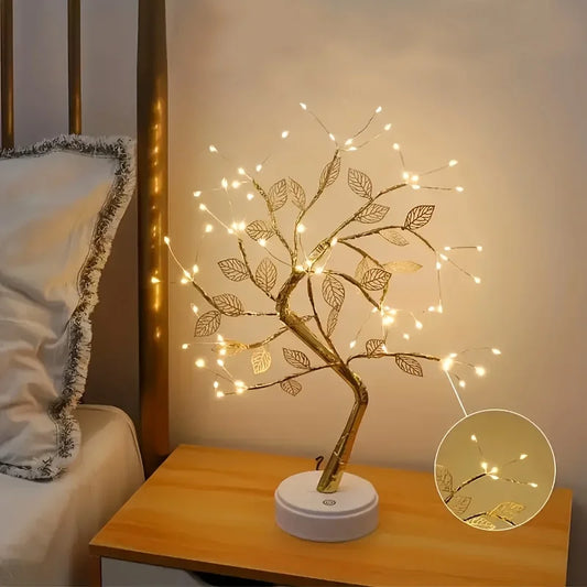 LED Tree Lamp – USB/Battery Powered Decorative Light with Copper Wire & Golden Leaves