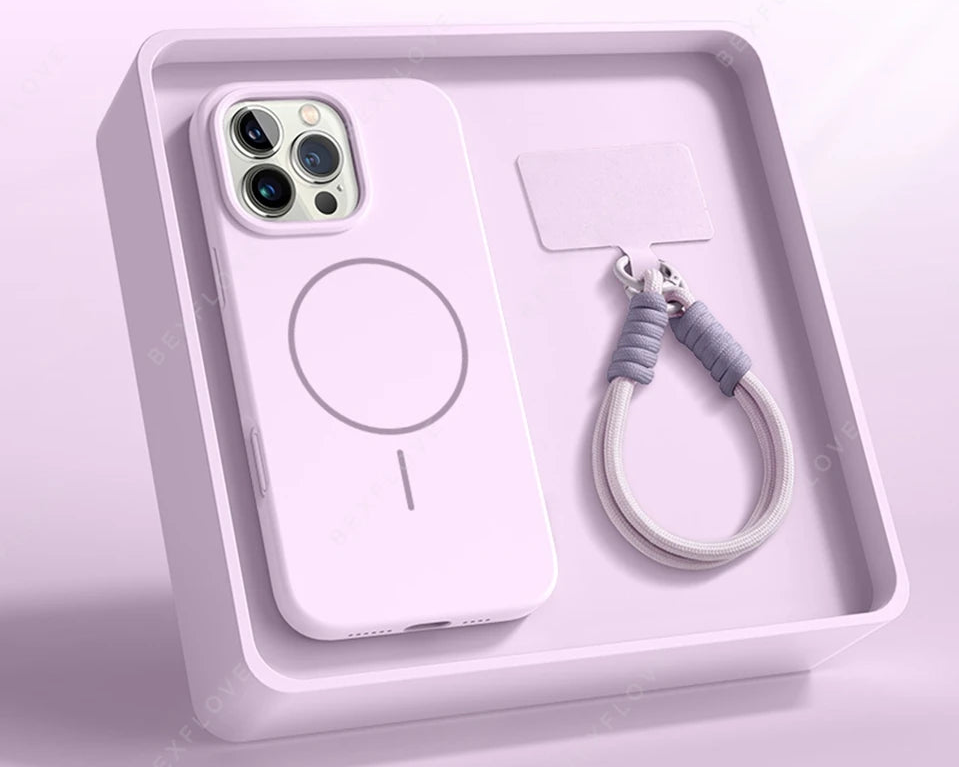 Magnetic Silicone MagSafe Case with Lanyard for iPhone