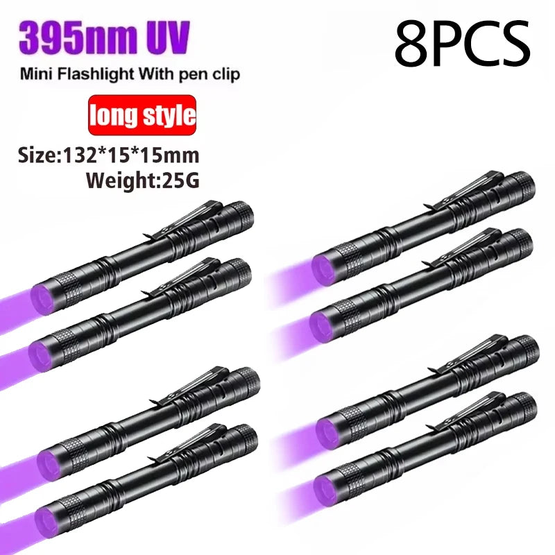 UV Flashlight 395nm ā Mini Ultraviolet Torch with Pen Clip (Pet Urine & Scorpion Detector