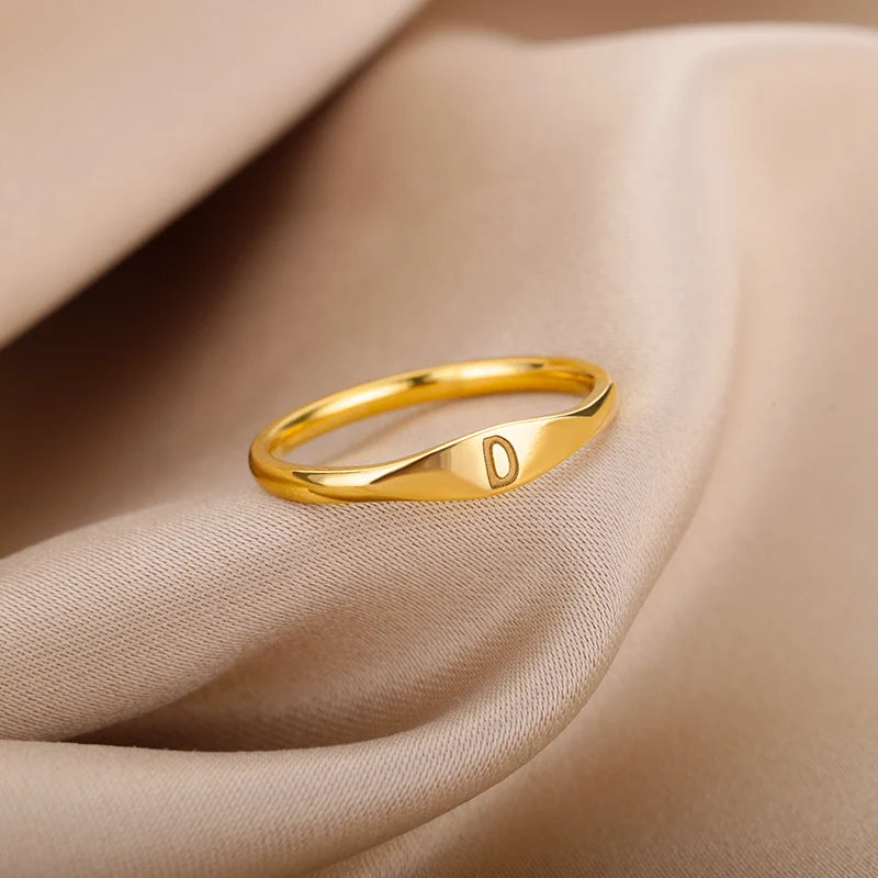 Initial Letter Ring for Women – Adjustable Stainless Steel Thin Band, A-Z Alphabet Personalized Ring, Gold or Silver Plated