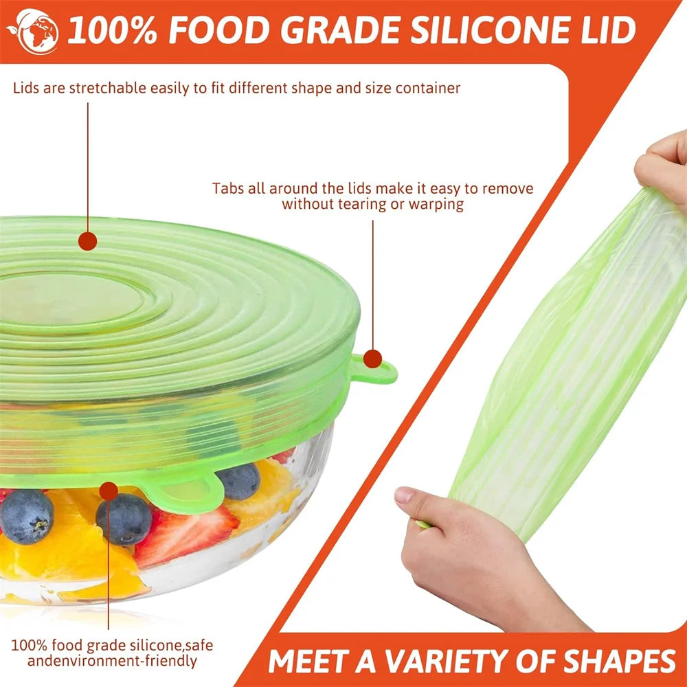 6PCS Reusable Silicone Stretch Lids ā Airtight Food Covers for Bowls, Dishes & Containers