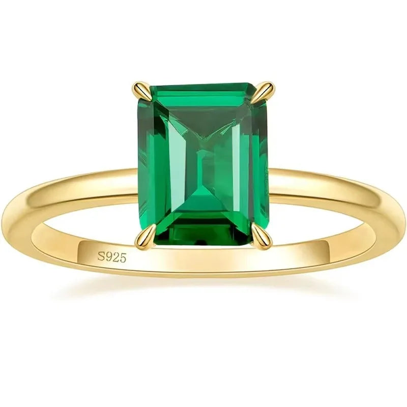 Gold Emerald Zircon Ring for Women