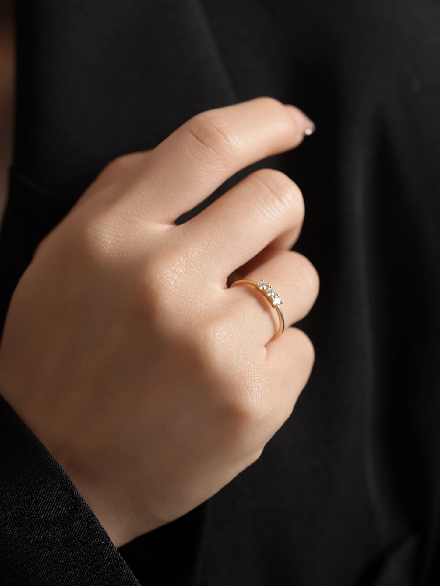 Gold Zircon Trio Ring for Women